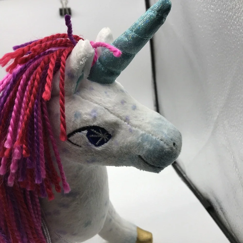 Douglas Toy  UNI the Unicorn Rainbow Yarn Hair Gold Hoofs Embroidered Eyes